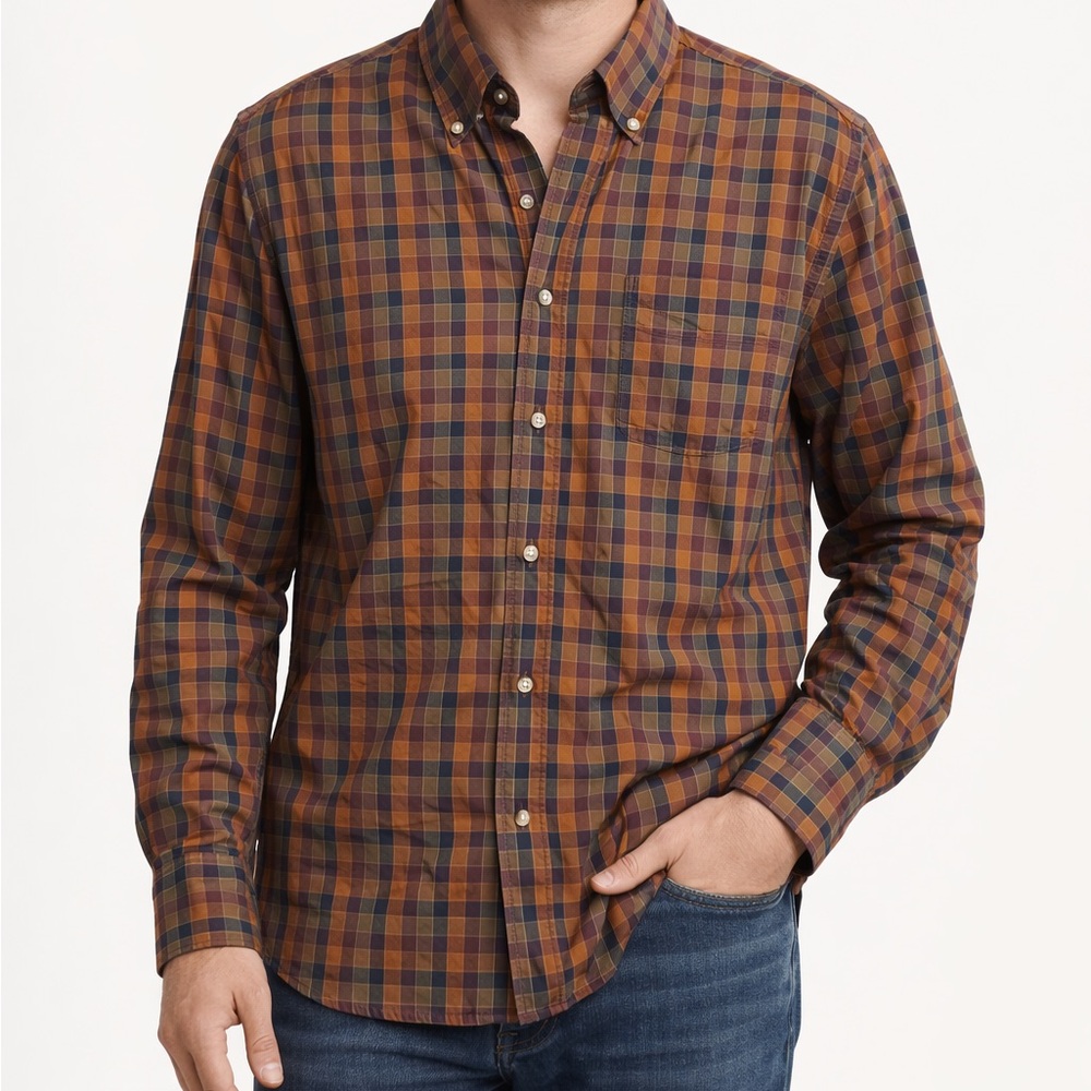 Grant Thomas Mens Button Down Relaxed Brown Black Casual Button Down Shirt, L